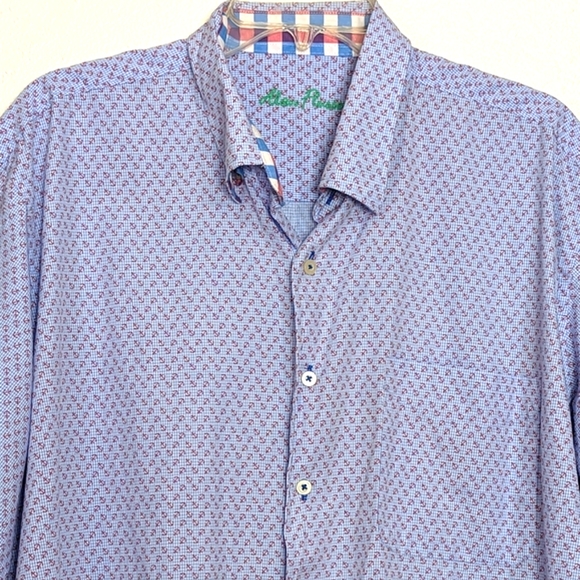 ALAN FLUSSER XL Nautical Button Up Shirt Short Sleeve Anchor Beach 100% Cotton - Picture 1 of 10